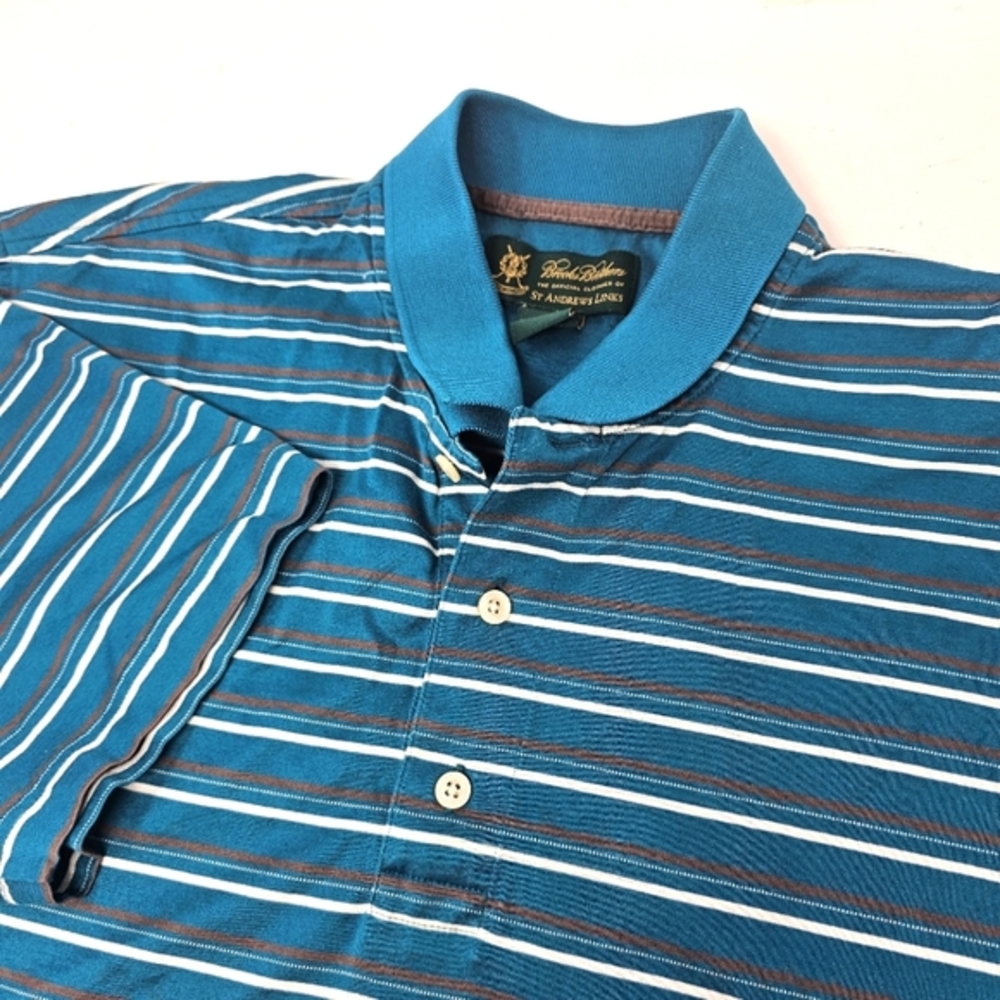 Brooks Brothers St. Andrews Links Golf Polo Shirt Men's Large Blue Green Stripe.